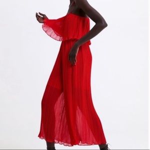 Red Zara Pleated Accordion Jumpsuit, Size Small